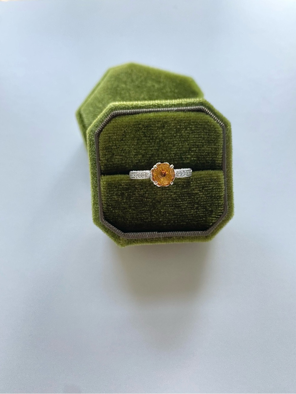 18K White Gold 1.33 CT Yellow Sapphire .45 CTW Diamond Ring